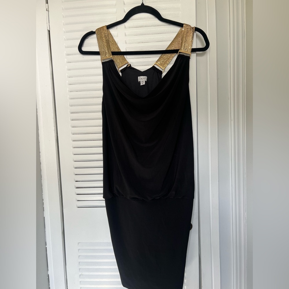 Cache Black Dress with Gold Accents